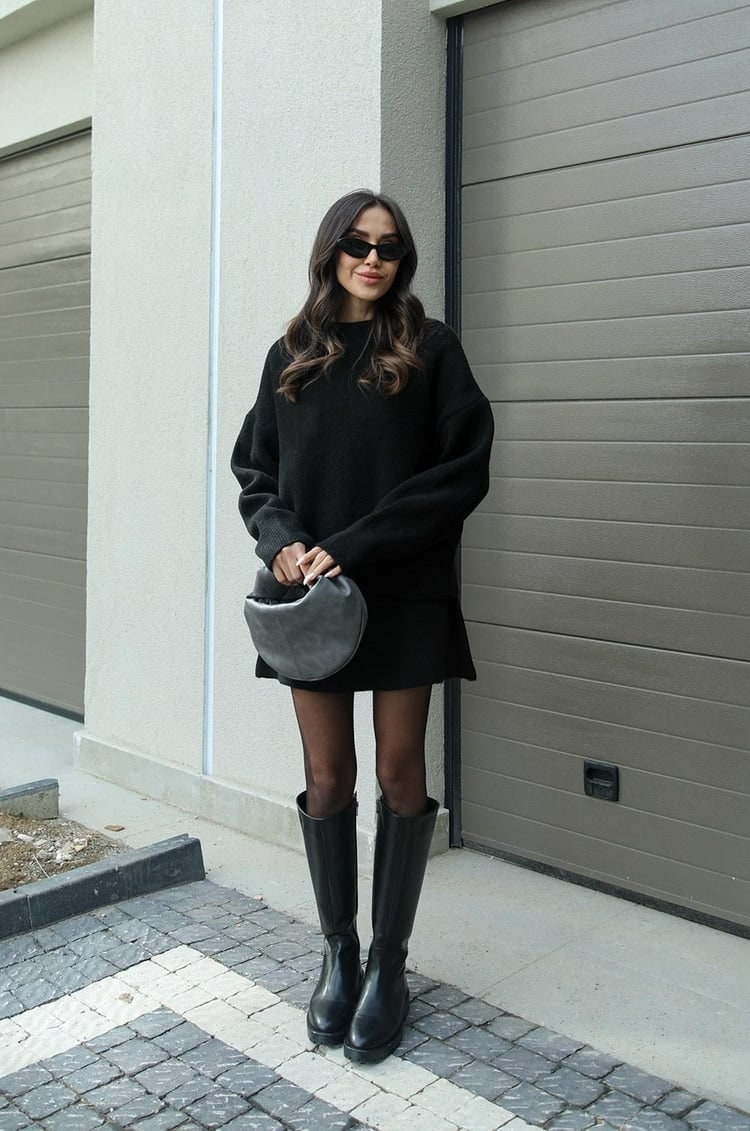 Women's Two Piece Knit Sweater and Mini Skirt Set with Oversized Crew Neck - Image 10