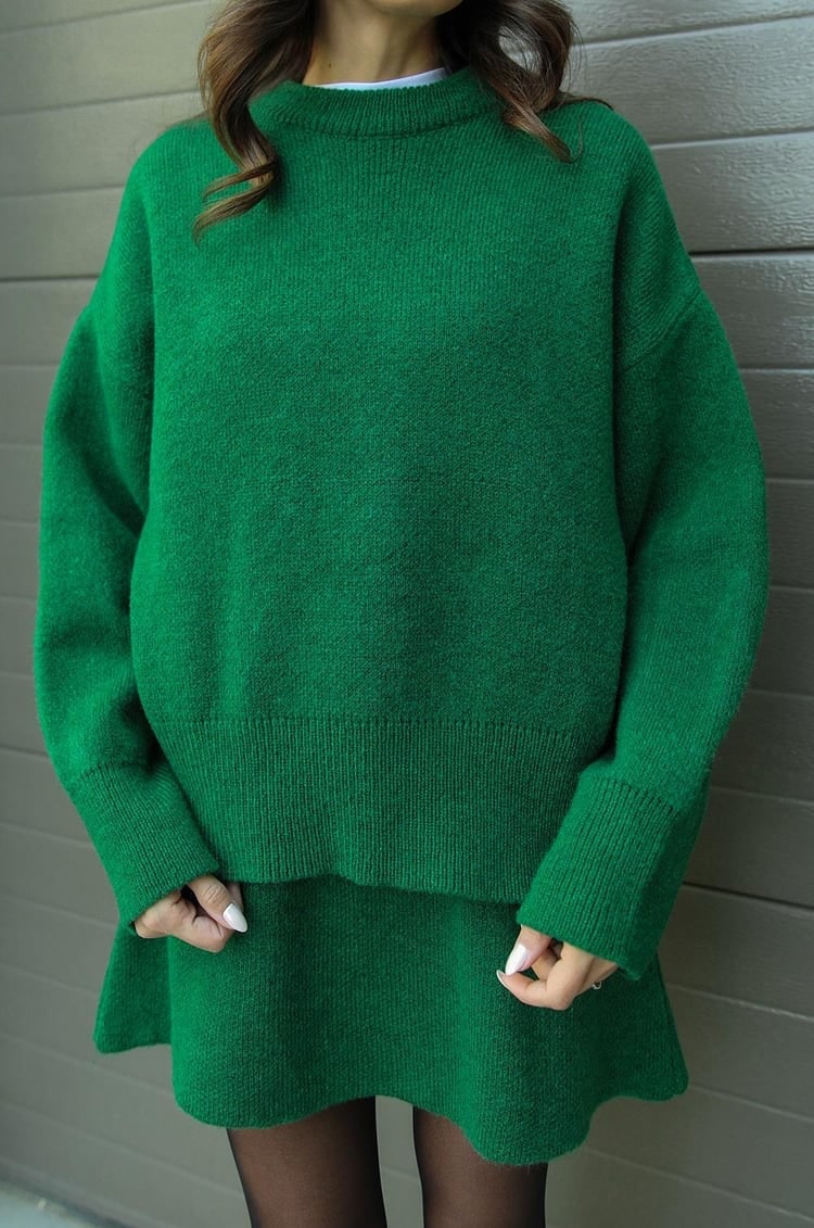 Women's Two Piece Knit Sweater and Mini Skirt Set with Oversized Crew Neck - Image 12