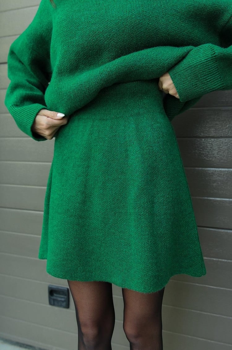 Women's Two Piece Knit Sweater and Mini Skirt Set with Oversized Crew Neck - Image 13