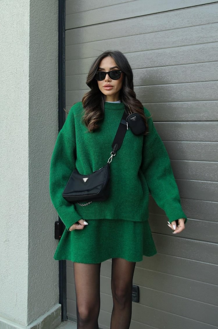 Women's Two Piece Knit Sweater and Mini Skirt Set with Oversized Crew Neck - Image 16