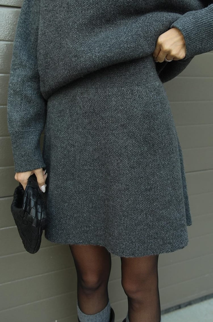 Women's Two Piece Knit Sweater and Mini Skirt Set with Oversized Crew Neck - Image 22