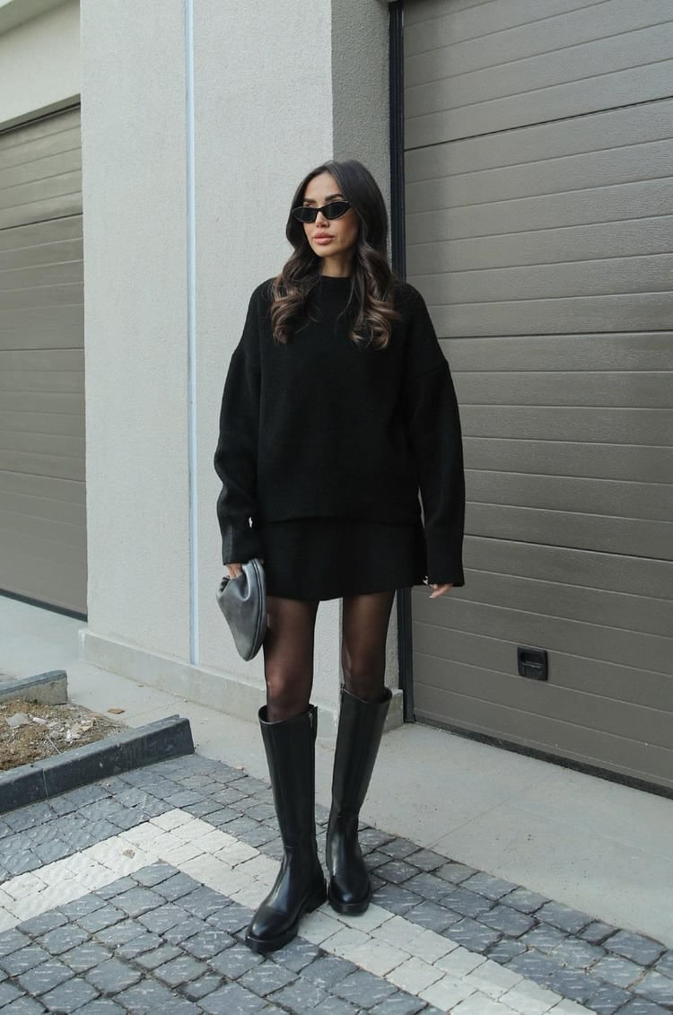 Women's Two Piece Knit Sweater and Mini Skirt Set with Oversized Crew Neck - Image 7