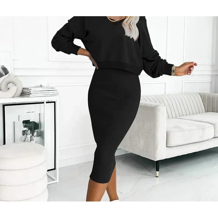 Women's Two Piece Midi Dress Set Sleeveless Cropped Pullover | Off Shoulder - Image 1