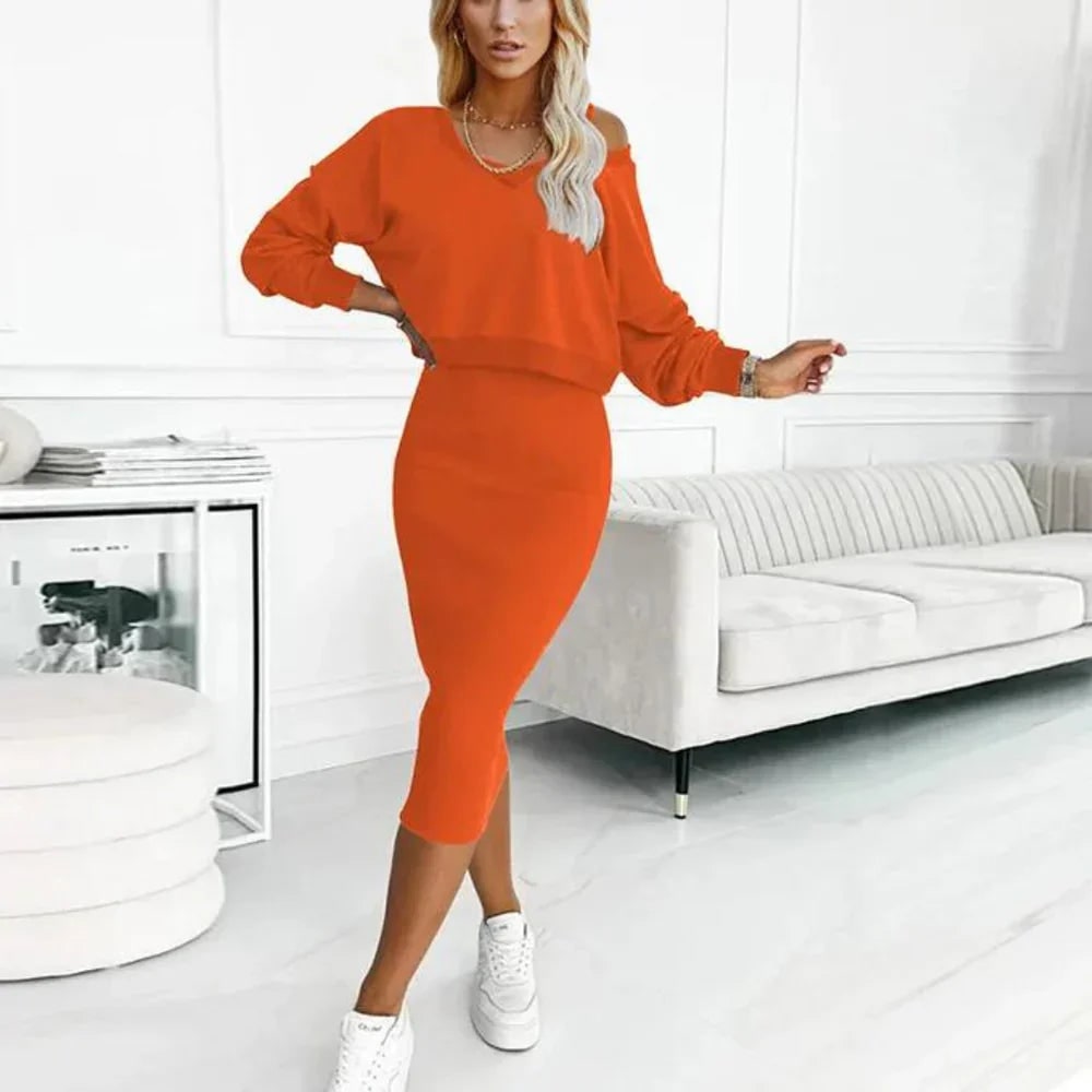 Women's Two Piece Midi Dress Set Sleeveless Cropped Pullover | Off Shoulder - Image 2