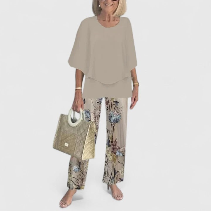 Women's Two Piece Pants Set Layered Tunic | Crew Neck - Image 1