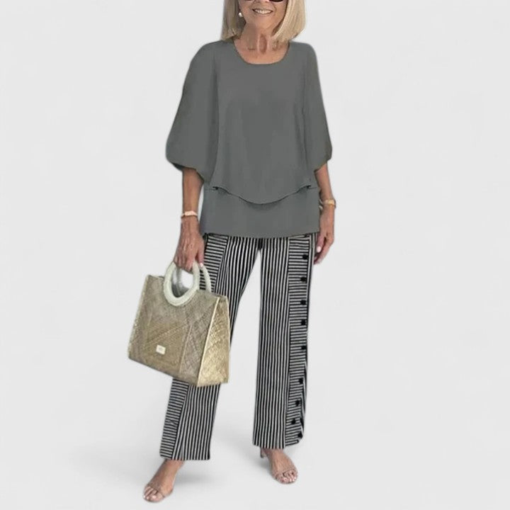 Women's Two Piece Pants Set Layered Tunic | Crew Neck - Image 14