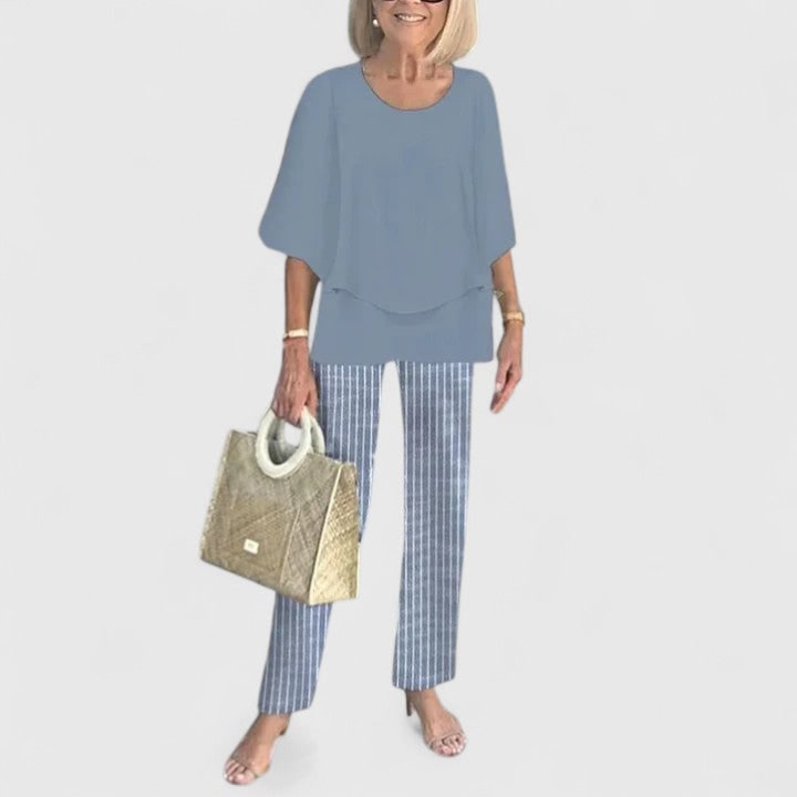 Women's Two Piece Pants Set Layered Tunic | Crew Neck - Image 3