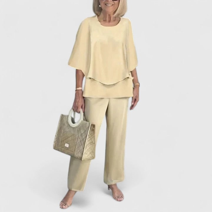 Women's Two Piece Pants Set Layered Tunic | Crew Neck - Image 4
