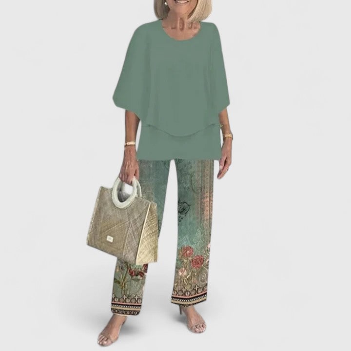 Women's Two Piece Pants Set Layered Tunic | Crew Neck - Image 5