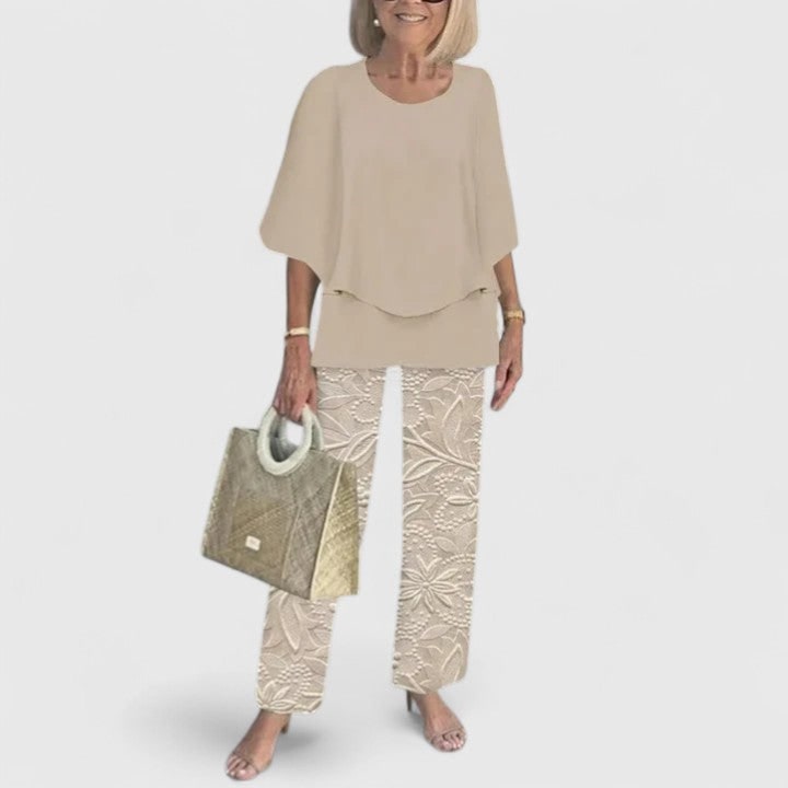 Women's Two Piece Pants Set Layered Tunic | Crew Neck - Image 6