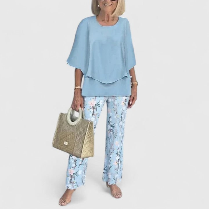 Women's Two Piece Pants Set Layered Tunic | Crew Neck - Image 9