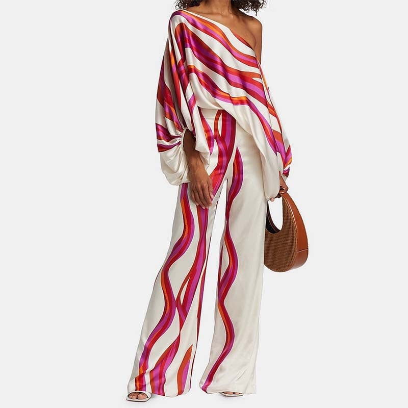 Women's Two Piece Set Off Shoulder Wide Leg Pants | Balloon Sleeves - Image 6