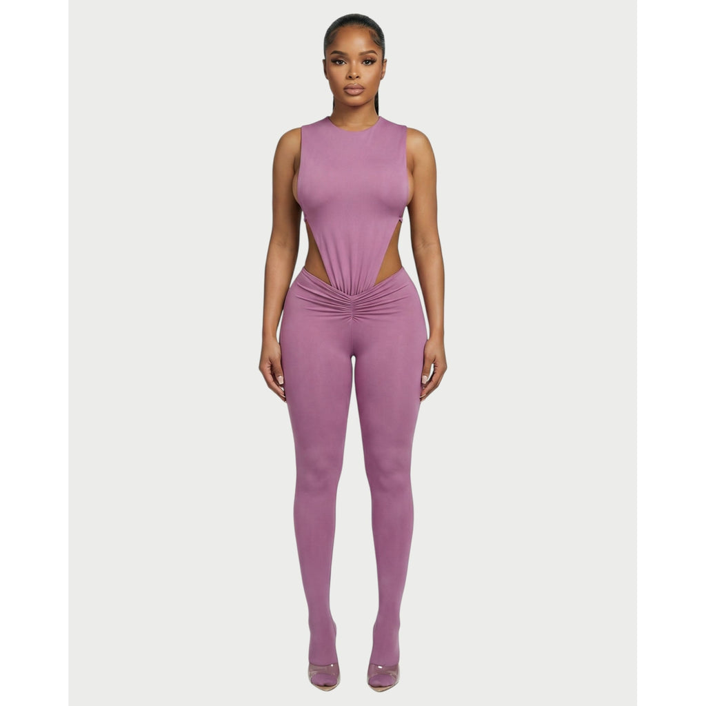 Women's Two Piece Set Sleeveless Cutout Bodysuit and Ruched High Waist Leggings - Image 11