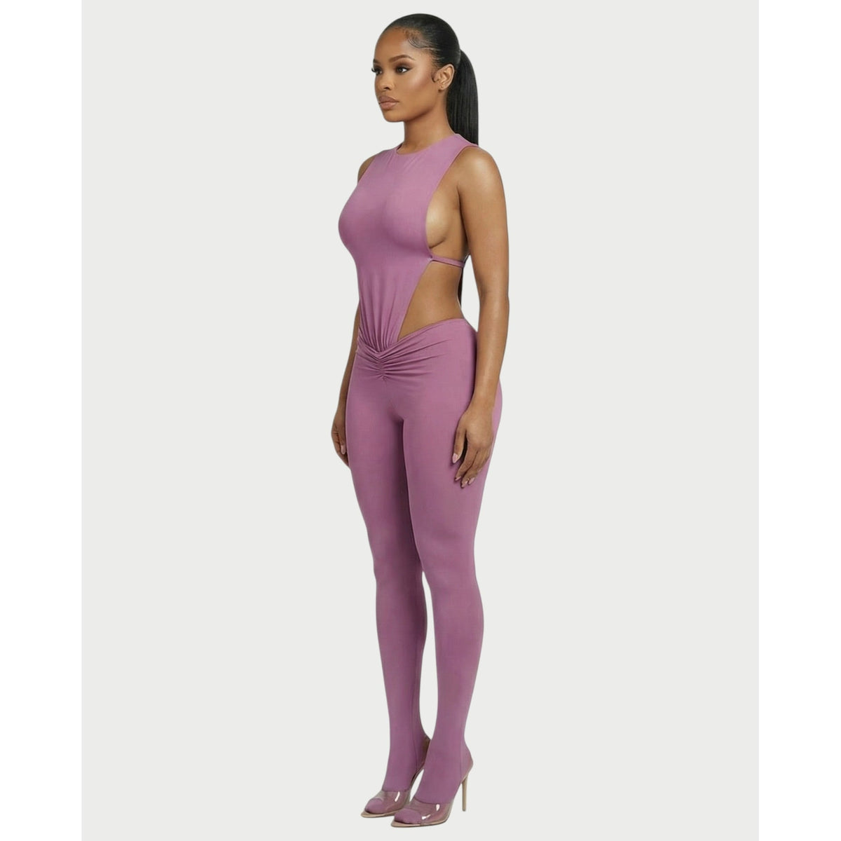Women's Two Piece Set Sleeveless Cutout Bodysuit and Ruched High Waist Leggings - Image 13