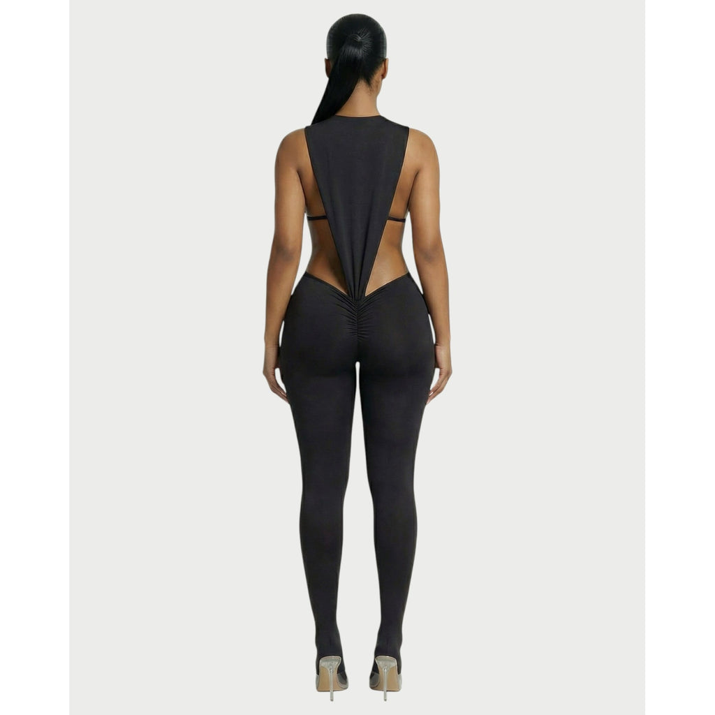 Women's Two Piece Set Sleeveless Cutout Bodysuit and Ruched High Waist Leggings - Image 2