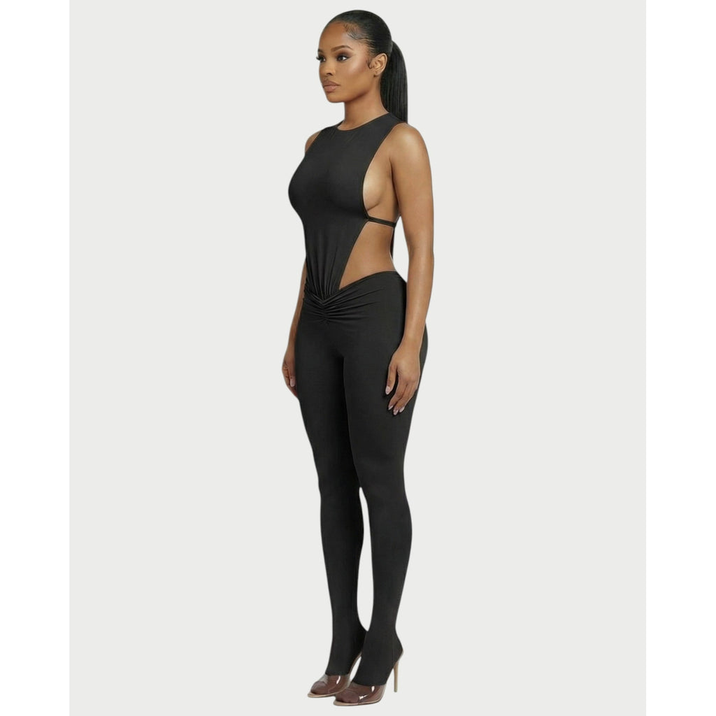 Women's Two Piece Set Sleeveless Cutout Bodysuit and Ruched High Waist Leggings - Image 3