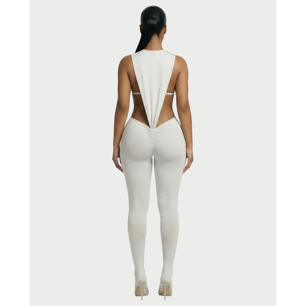 Women's Two Piece Set Sleeveless Cutout Bodysuit and Ruched High Waist Leggings - Image 7