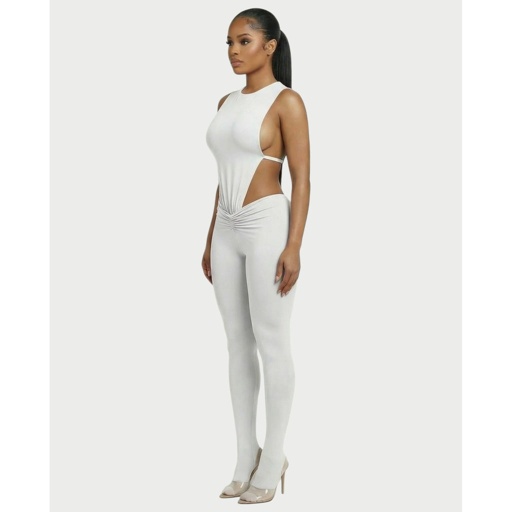 Women's Two Piece Set Sleeveless Cutout Bodysuit and Ruched High Waist Leggings - Image 8