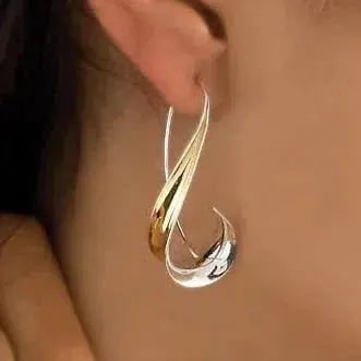 Women's Two-Tone Twisted Dangle Earrings Wire Hook Drop - Image 1