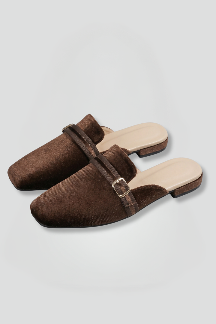 Women's Velvet Block Heel Mules with Square Toe Slip-On and Grosgrain Ribbon - Image 1