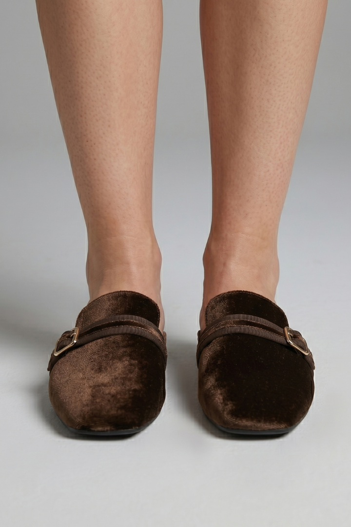 Women's Velvet Block Heel Mules with Square Toe Slip-On and Grosgrain Ribbon - Image 3