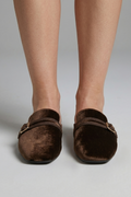 Women's Velvet Block Heel Mules with Square Toe Slip-On and Grosgrain Ribbon - Image 3