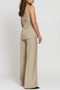 Women's Vest and Wide-Leg Pants Set with Tailored Fit Gold Buttons - Image 2