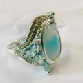 Women's Vintage Cocktail Statement Ring Blue Oval Cabochon Bezel Set - Image 1