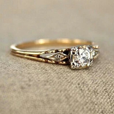 Women's Vintage Engagement Ring Round Stone Filigree Gold Polished - Image 1