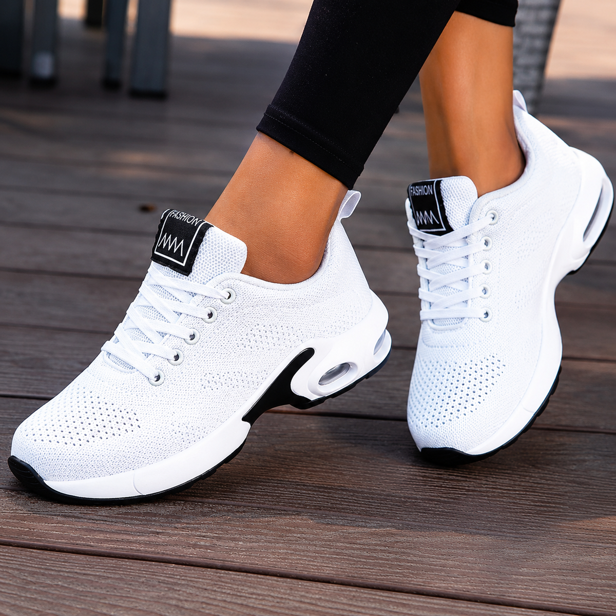 Women's Walking Shoes Sneakers with Mesh Knit Lace-Up and Air Cushion Sole - Image 1