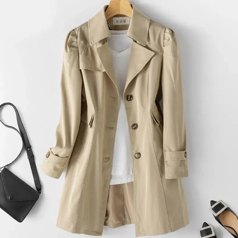 Women's Water Resistant Classic Trench Coat with Notched Lapels - Image 1