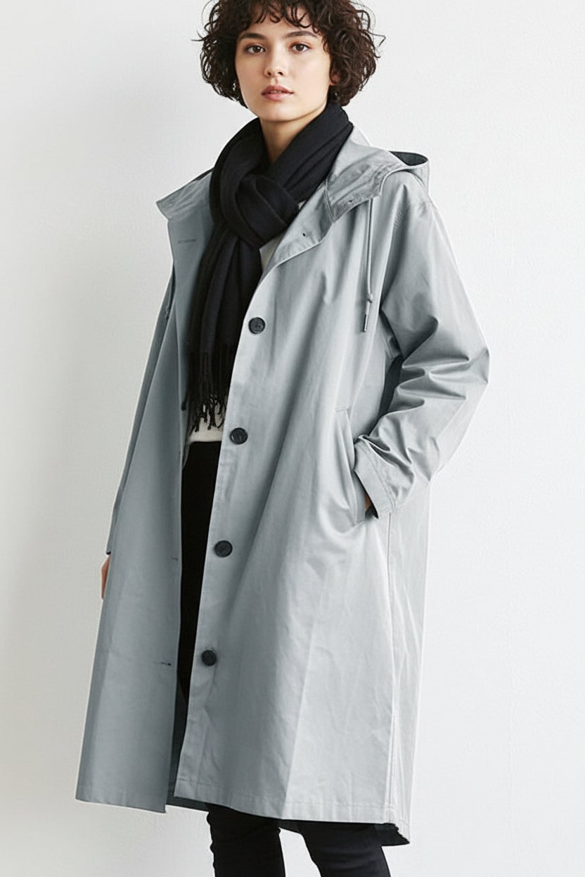 Women's Water Resistant Hooded Trench Coat with Drawstring Waist - Image 1