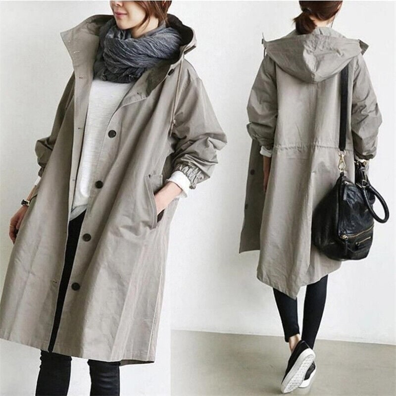 Women's Water Resistant Hooded Trench Coat with Drawstring Waist - Image 9
