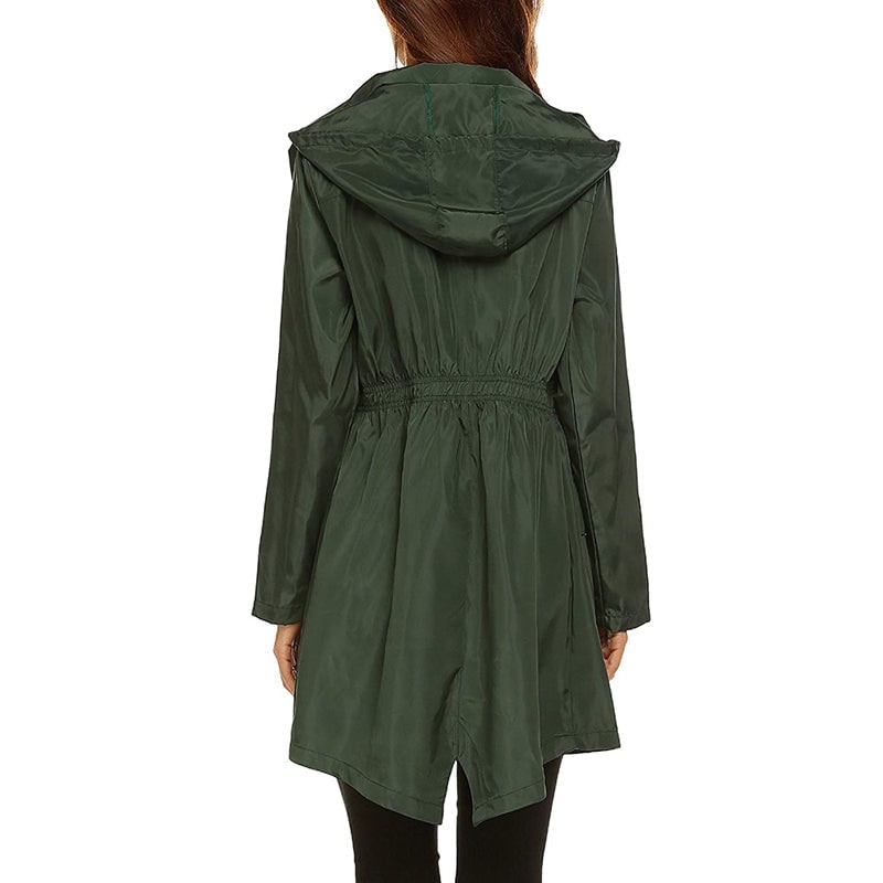Women's Water Resistant Raincoat with Hood Cinched Waist Packable - Image 4