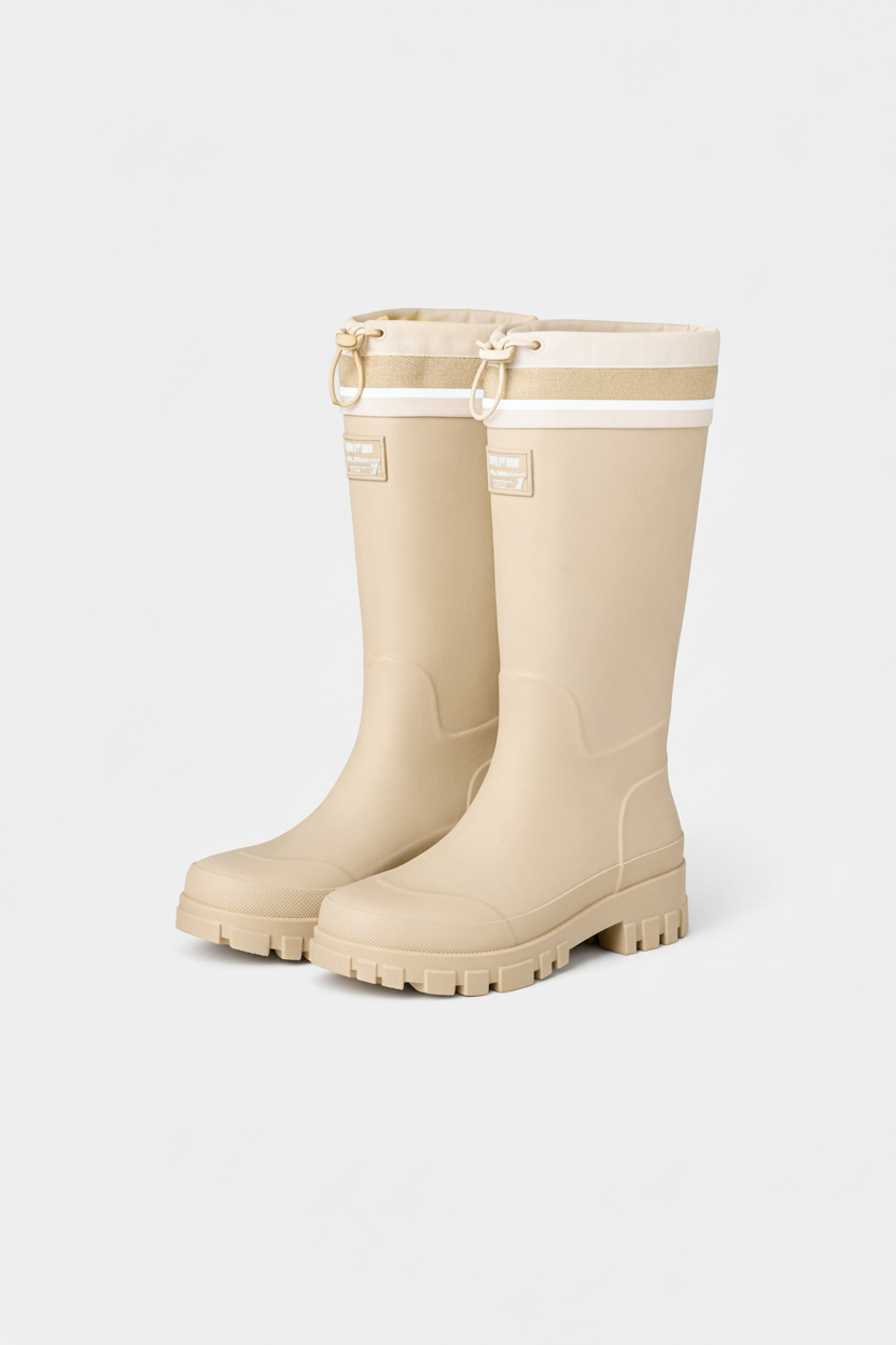Women's Waterproof Boots with Drawstring Collar and Slip-On Design - Image 1