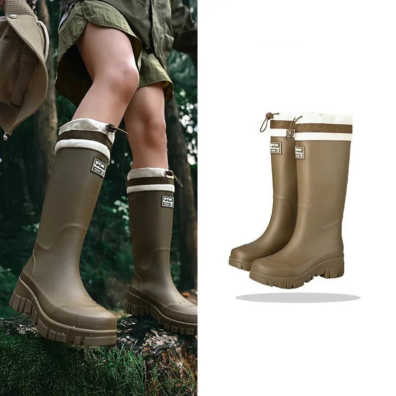 Women's Waterproof Boots with Drawstring Collar and Slip-On Design - Image 14