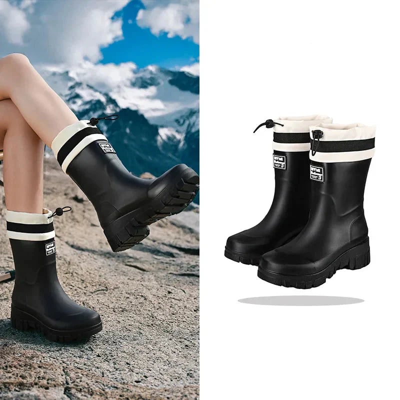 Women's Waterproof Boots with Drawstring Collar and Slip-On Design - Image 15