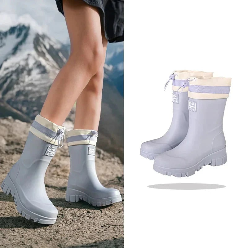 Women's Waterproof Boots with Drawstring Collar and Slip-On Design - Image 16