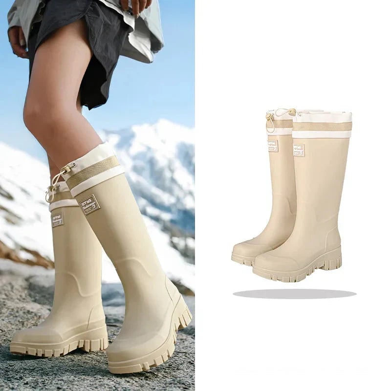 Women's Waterproof Boots with Drawstring Collar and Slip-On Design - Image 18