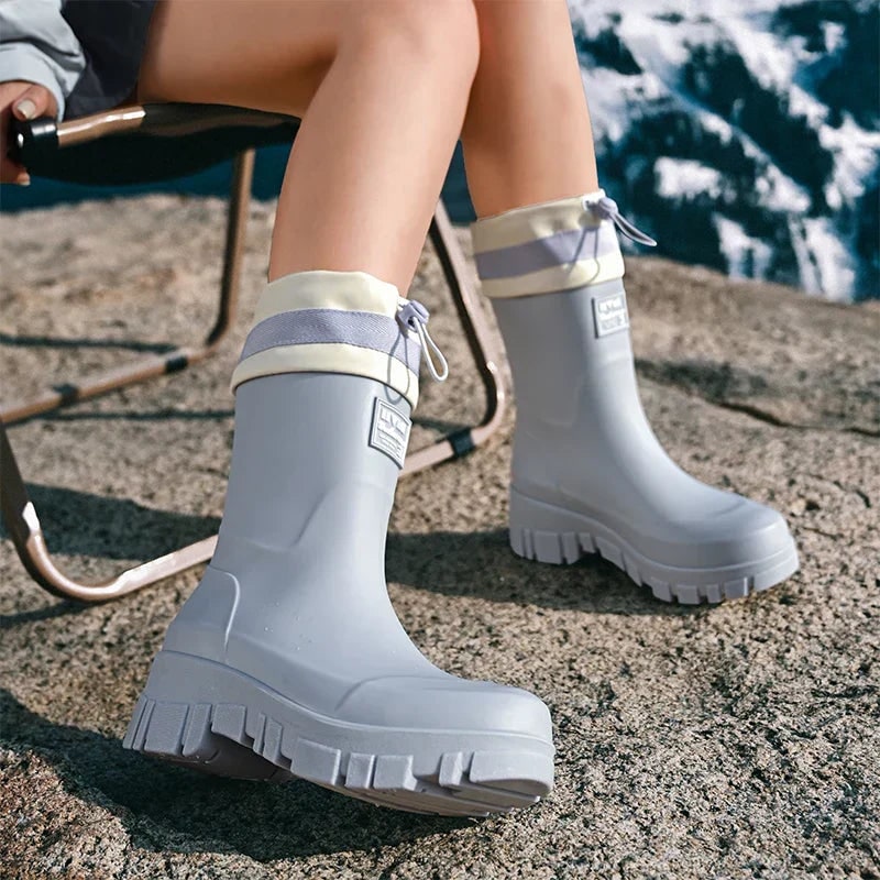 Women's Waterproof Boots with Drawstring Collar and Slip-On Design - Image 19