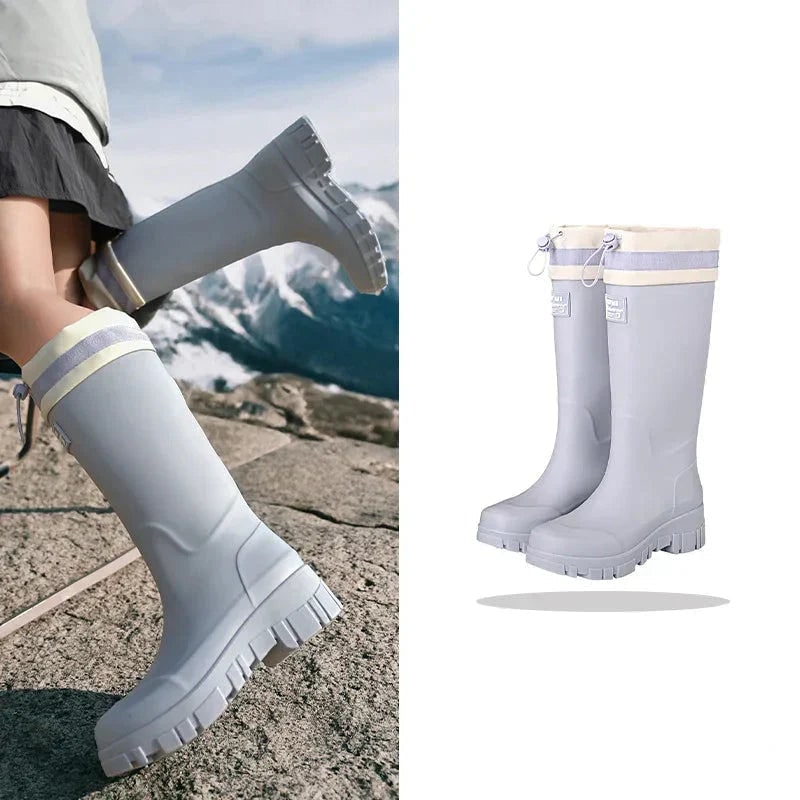 Women's Waterproof Boots with Drawstring Collar and Slip-On Design - Image 9