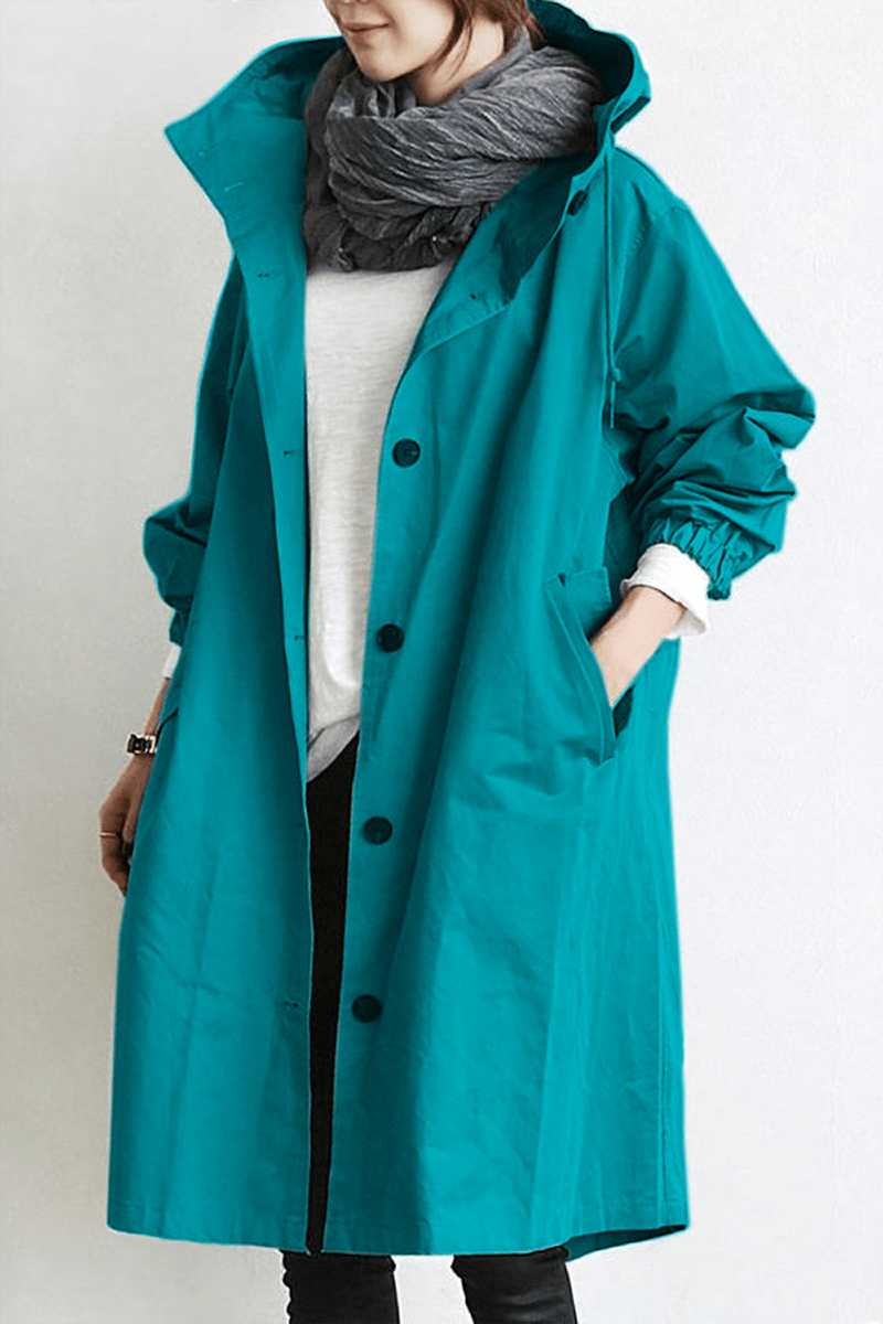 Women's Waterproof Hooded Trench Parka with Drawstring Waist - Image 9
