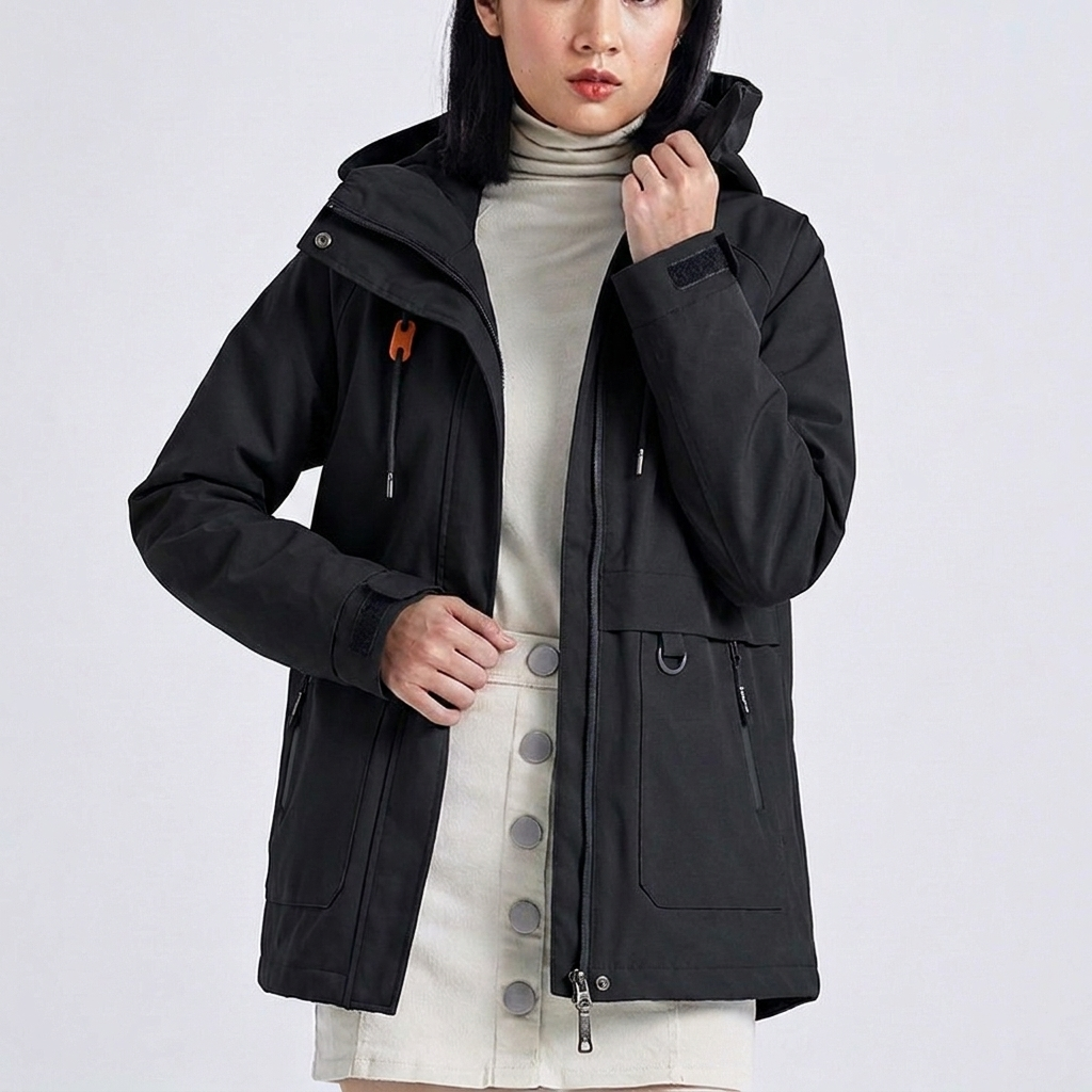 Women's Waterproof Rain Jacket with Drawstring Waist and Hooded Design - Image 3