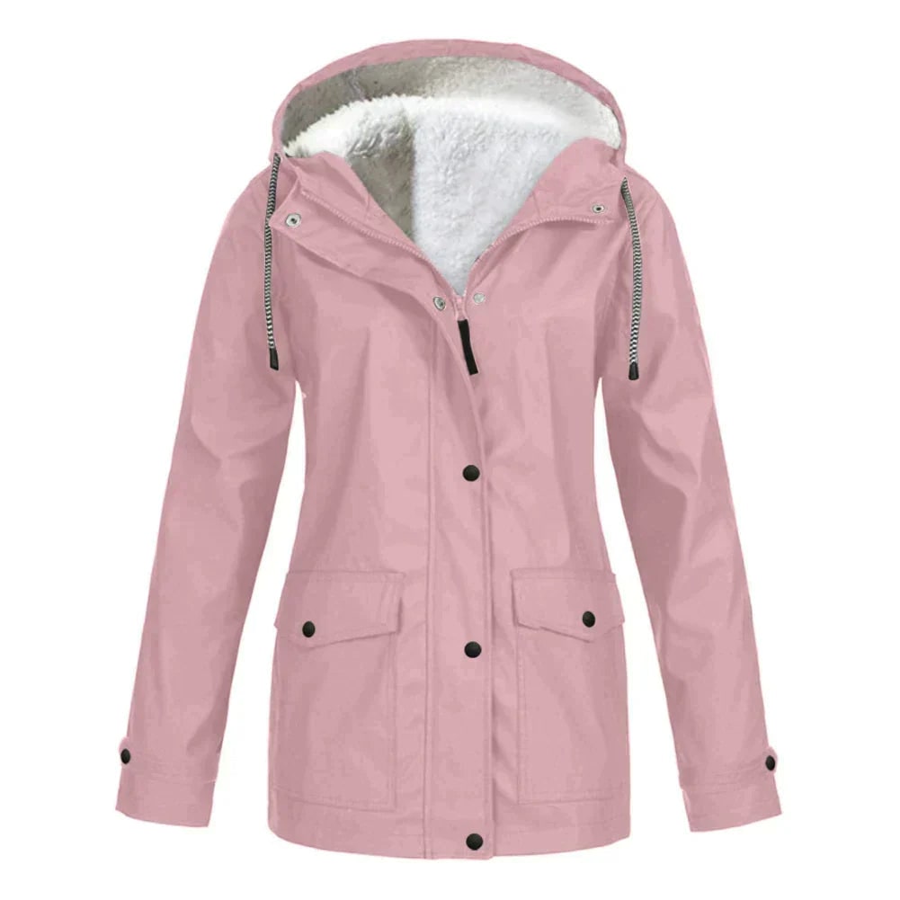 Women's Waterproof Rain Jacket with Fleece Lining and Hooded Design - Image 10