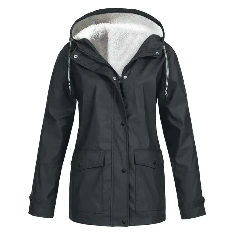 Women's Waterproof Rain Jacket with Fleece Lining and Hooded Design - Image 4