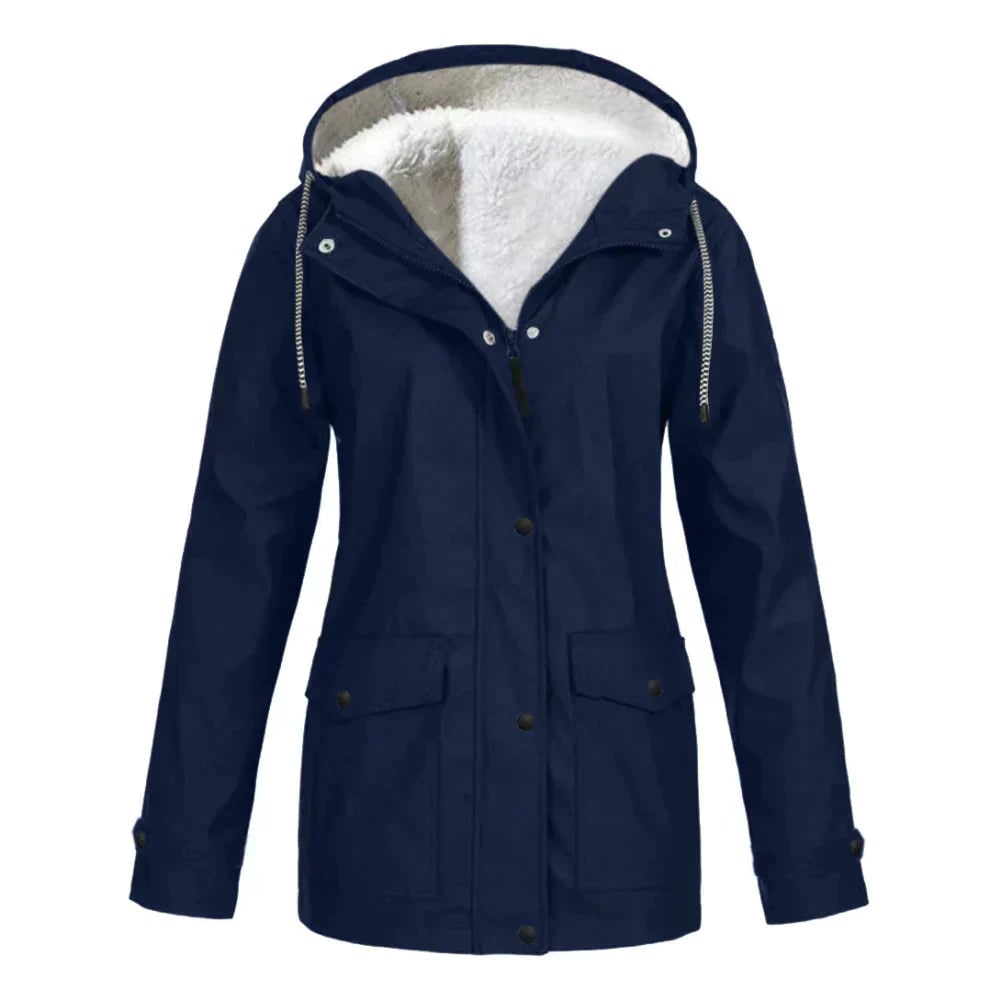 Women's Waterproof Rain Jacket with Fleece Lining and Hooded Design - Image 5