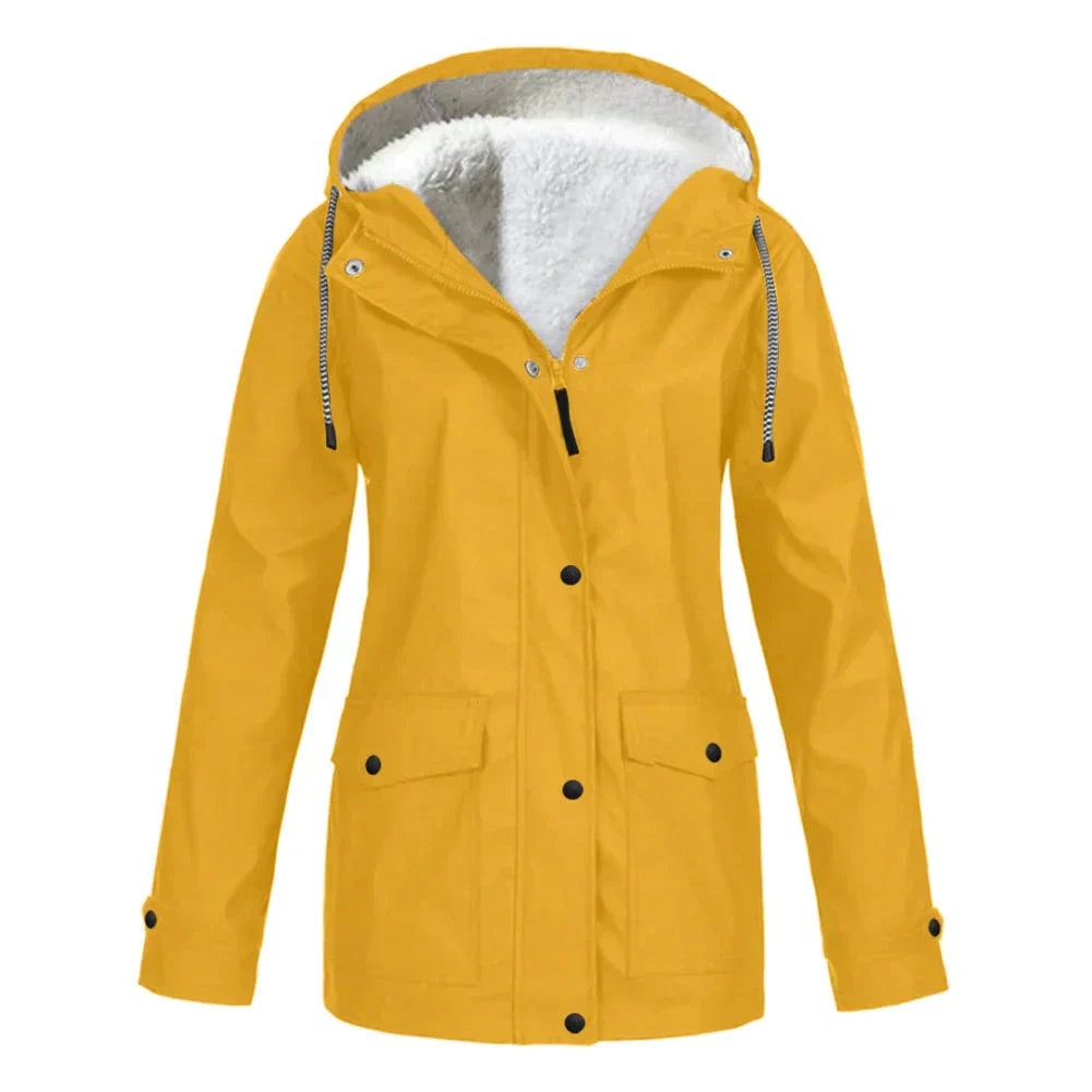 Women's Waterproof Rain Jacket with Fleece Lining and Hooded Design - Image 6