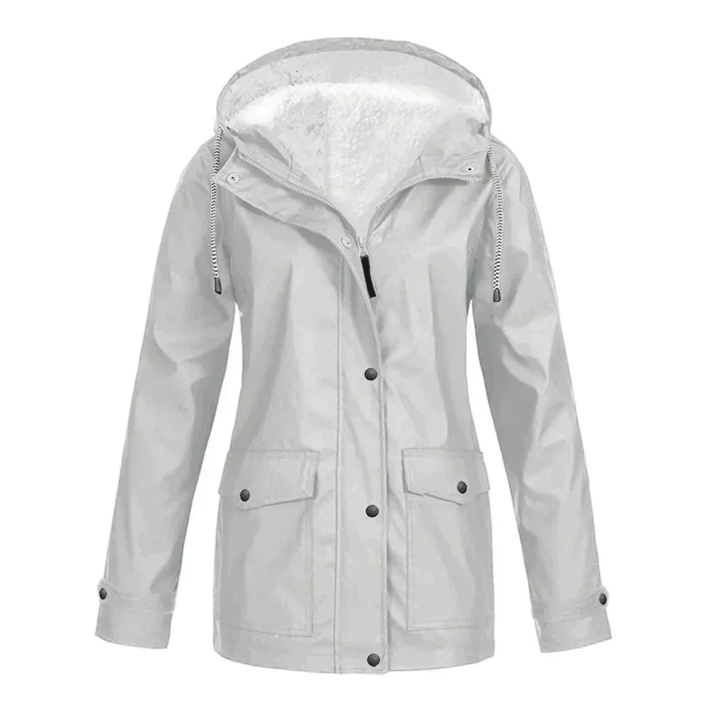 Women's Waterproof Rain Jacket with Fleece Lining and Hooded Design - Image 7