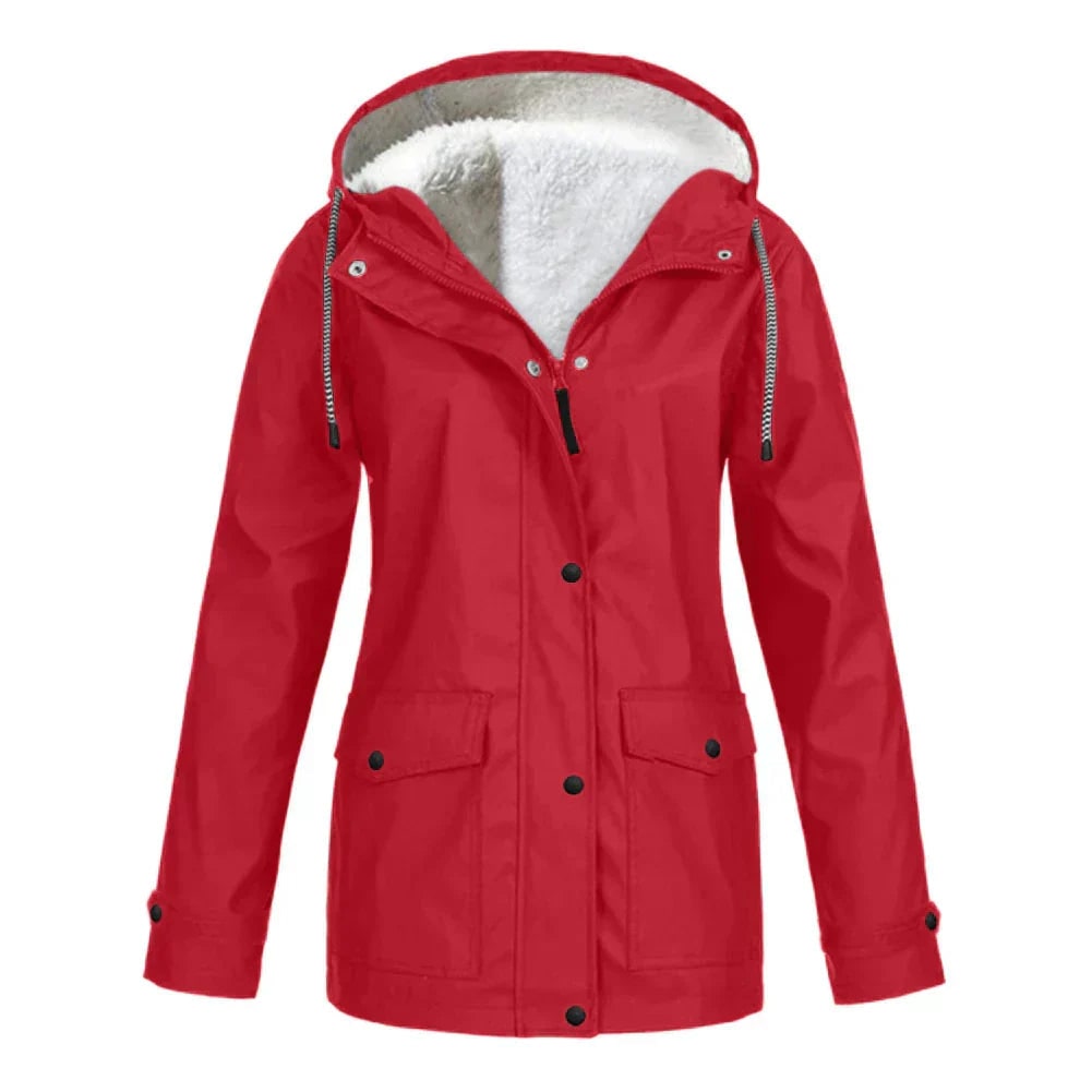 Women's Waterproof Rain Jacket with Fleece Lining and Hooded Design - Image 8