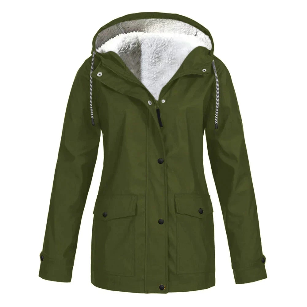 Women's Waterproof Rain Jacket with Fleece Lining and Hooded Design - Image 9